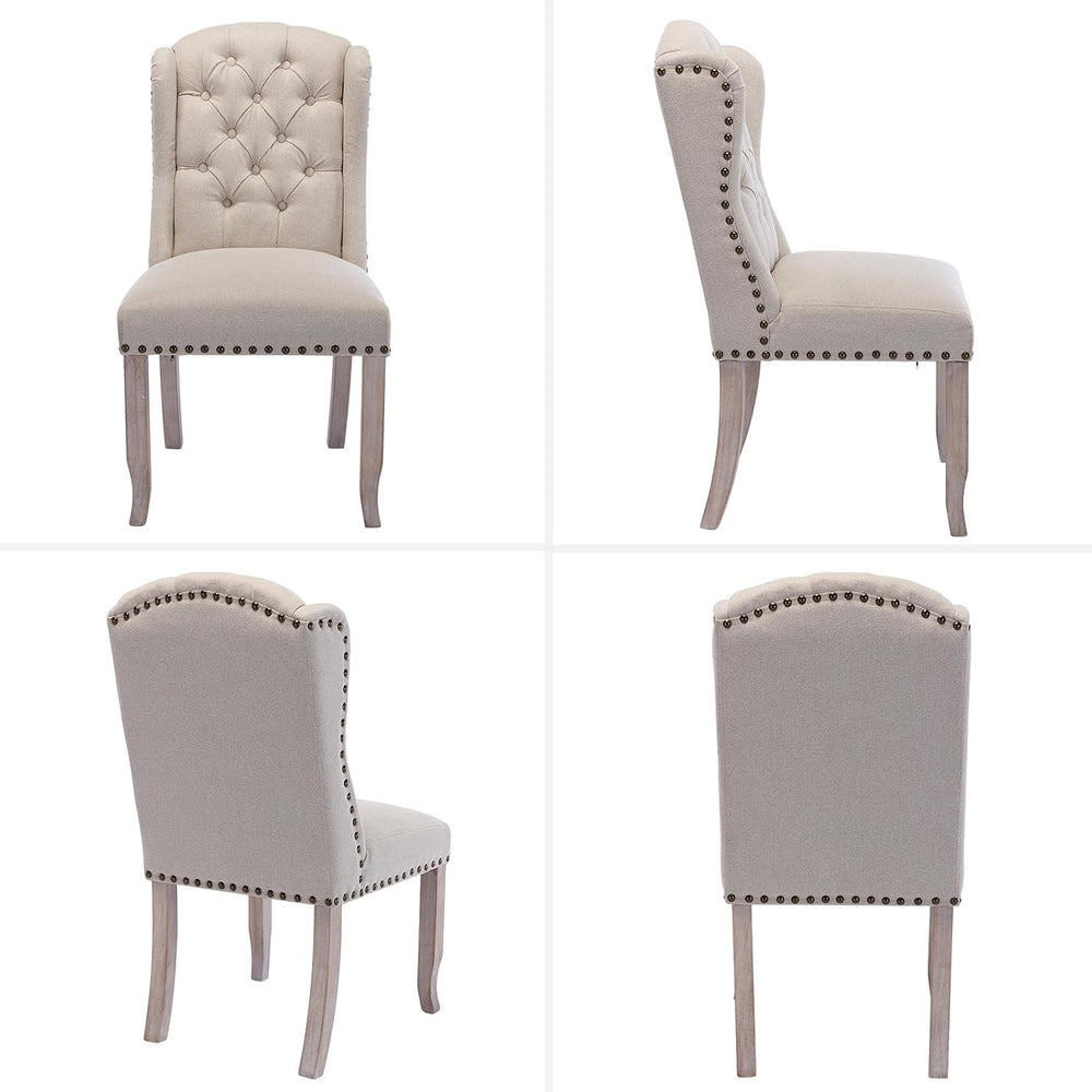 DUOMAY Modern Tufted Dining Chairs Set of 6, Linen Upholstered Dining Room Ch...