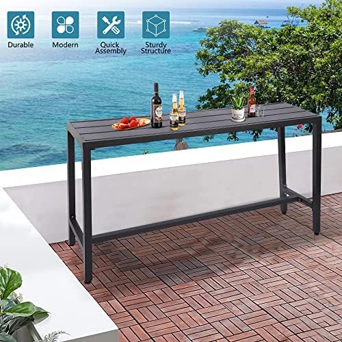 Outdoor Bar Table, Patio Console Pub Height Table with Powder Coated Steel Fr...