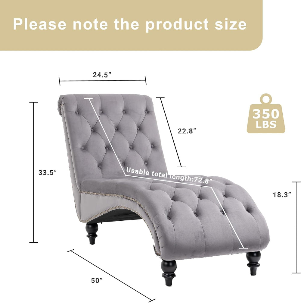 Chaise Lounge Indoor,Velvet Upholstered Lounge Chair Button-Tufted Armless Ch...