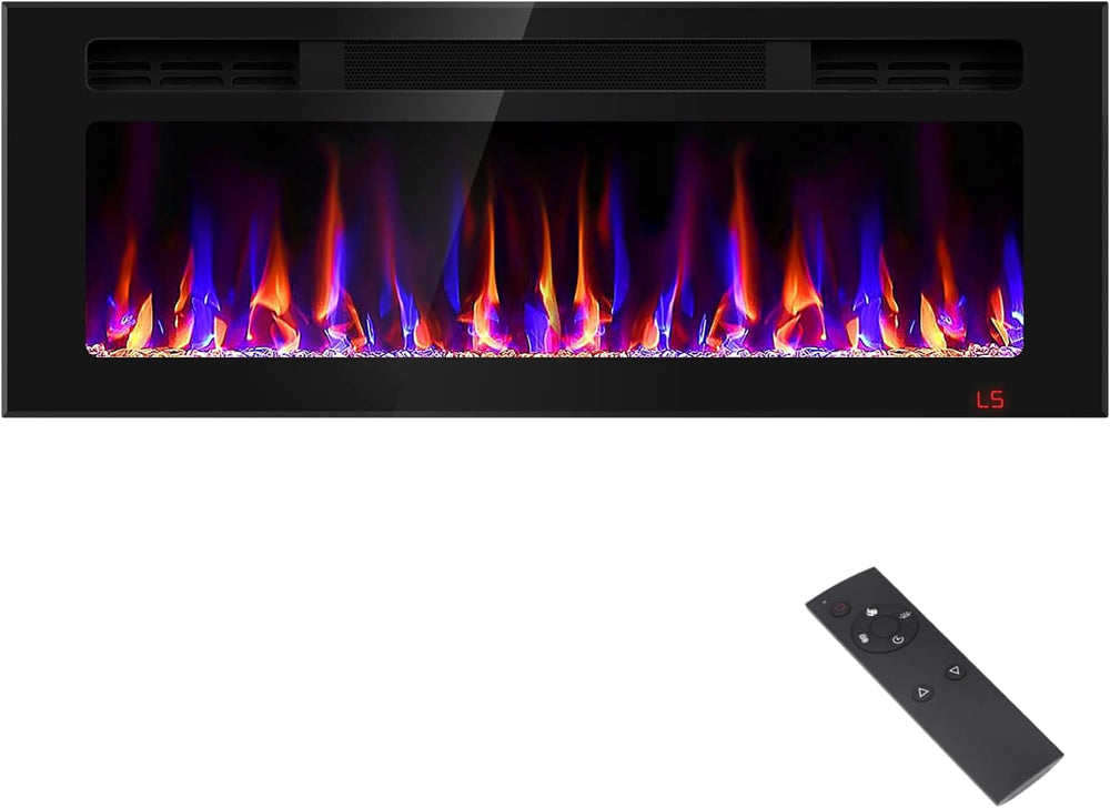 43 Inch Electric Fireplace Recessed and Wall Mounted, Fireplace Heater and Li...