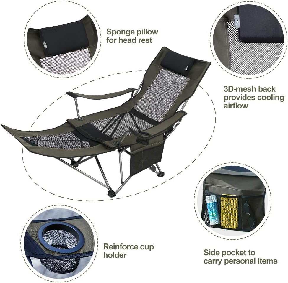OUTDOOR LIVING SUNTIME Camping Folding Portable Mesh Chair with Removabel Foo...