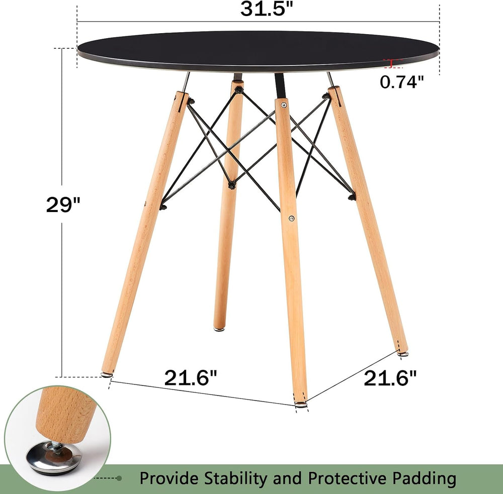 31.5" Small Round Dining Table Black for 2-4 with Wood Legs