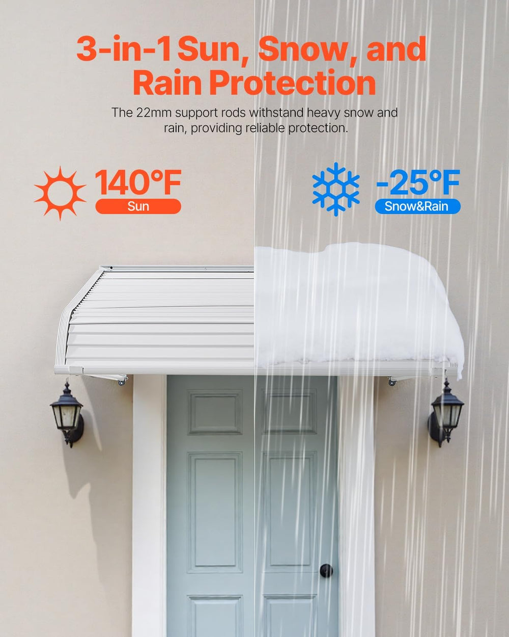 VEVOR Aluminum Awning 40 x 42 in, Durable Window Awning Door Canopy, Lightwei...