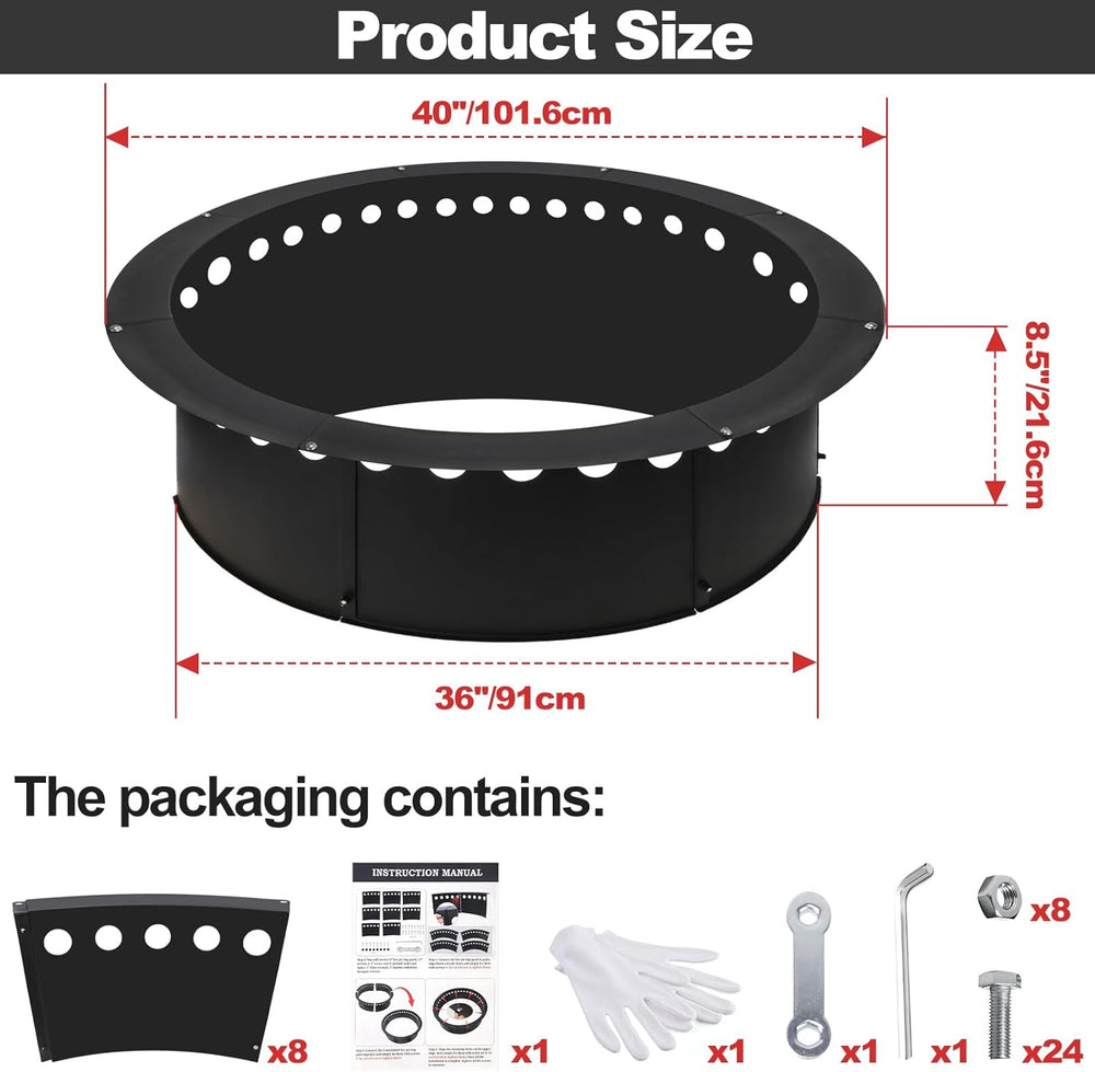 Outdoor Smokeless Fire Pit Ring 40 Inch Outer/36 Inch Inner Diameter, Heavy D...