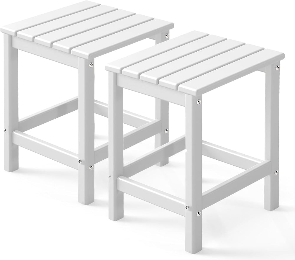 GREENVINES Outdoor Side Table Set of 2, HDPE Adirondack Tables, White