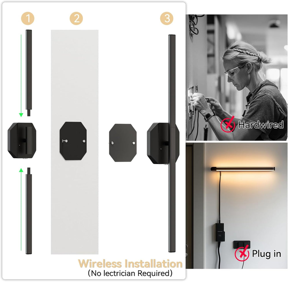 Battery Operated Wall Sconce Set of Two,Wireless Wall Sconces USB Rechargeabl...