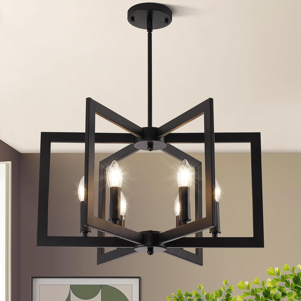 22" Black Chandelier for Dining Room, 6-Light Geometric Farmhouse Dining...
