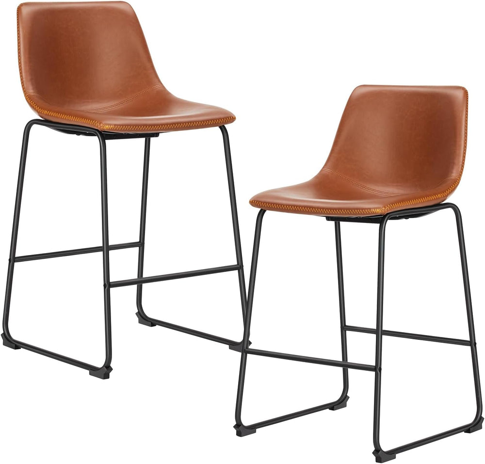 DUMOS Counter Height Bar Stools Set of 2, Faux Leather Metal Bar Chairs