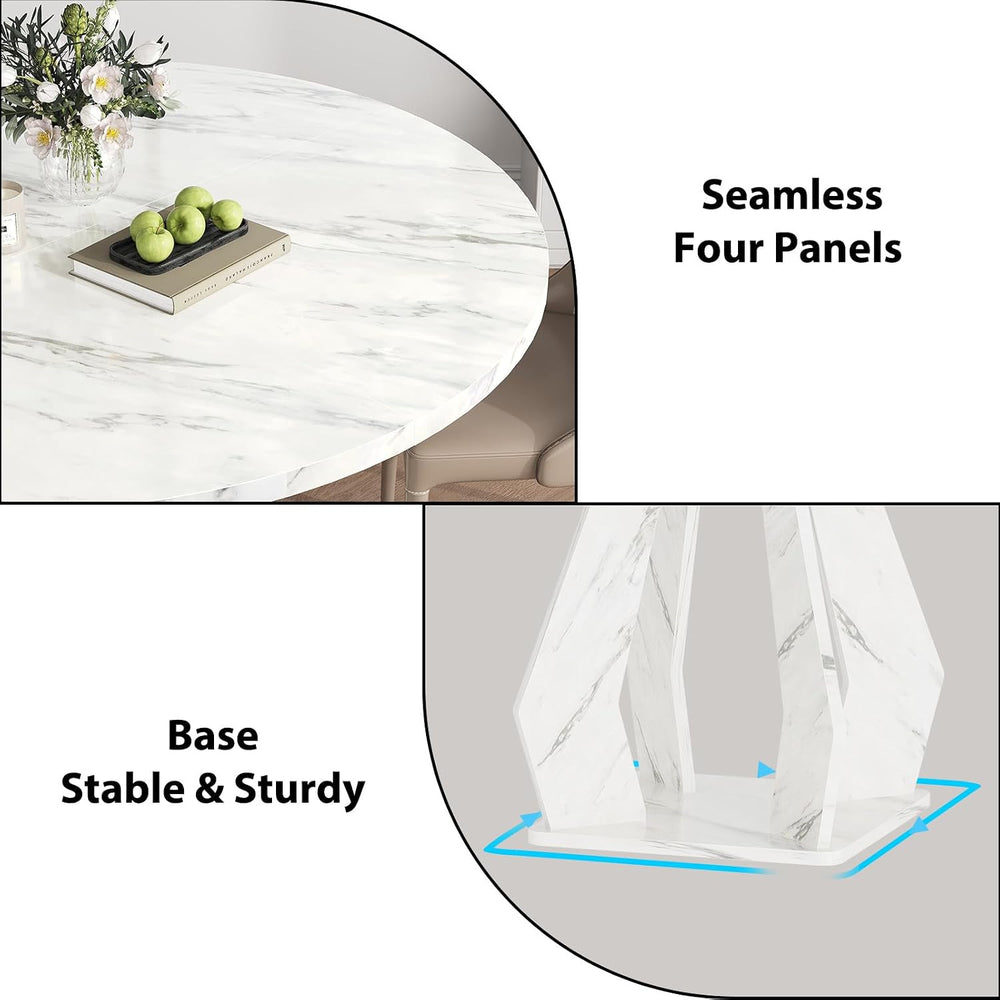 IBF White Marble Round Dining Table, Modern Wood Dinner Tables, 47 Inch
