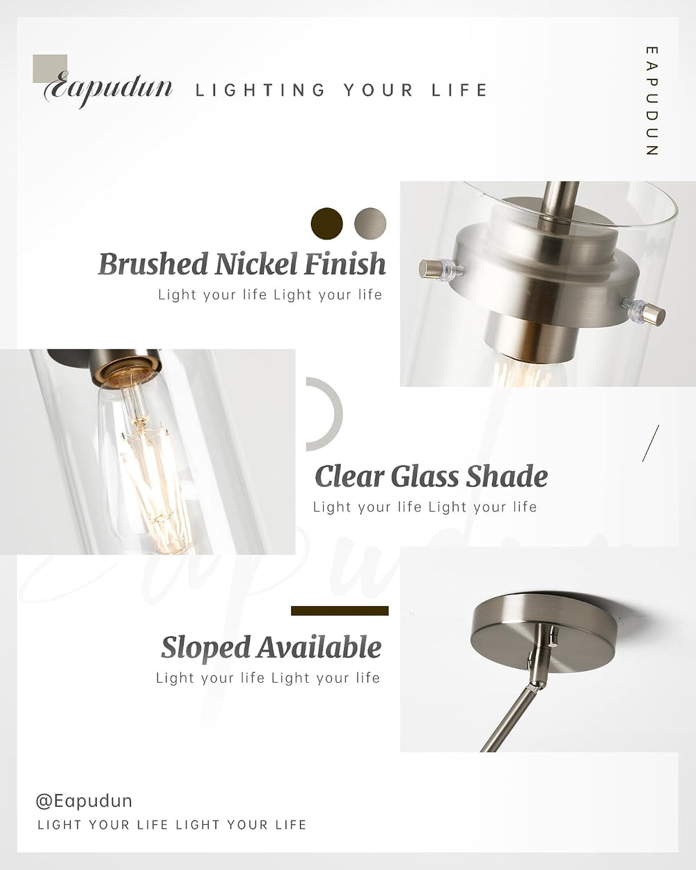EAPUDUN Pendant Light (2 Packs), Kitchen Ceiling Hanging Light, Adjustable He...