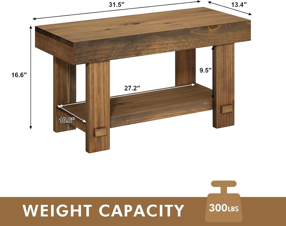 HOKYHOKY Solid Wood Entryway Bench - 31.5" Farmhouse Small Narrow Benches
