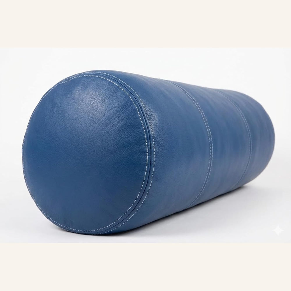 Genuine Leather Bolster Cylinder Pillow Cover Case for Lumbar Throw Couch Pil...
