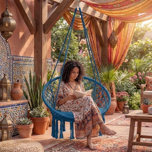 Giantex Hammock Chair Macrame Swing, Boho Swing Chair with Round Seat Cushion...