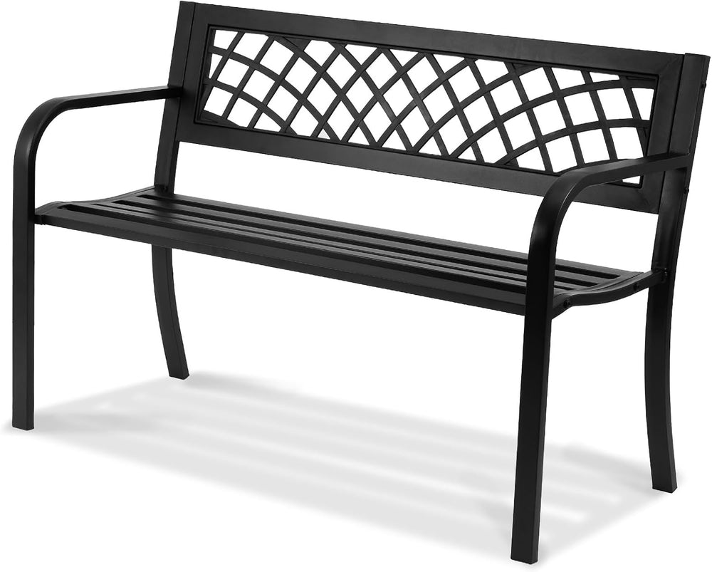 VEVOR Outdoor Bench, 46" Iron Steel Frame Garden Park Bench with Mesh Pa...