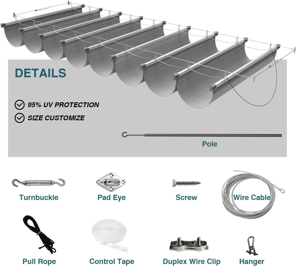 ECOOPTS 3'x12' Retractable Wave Sun Shade Canopy Pergola Cover Shade ...