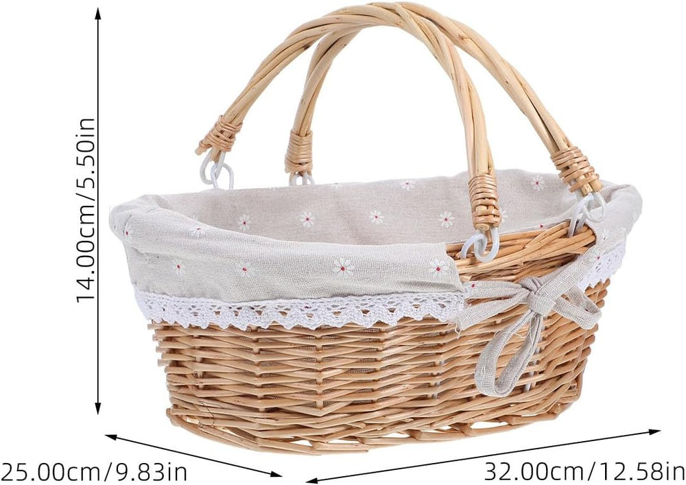 Healifty Easter Wicker Picnic Basket with Liner and Handles