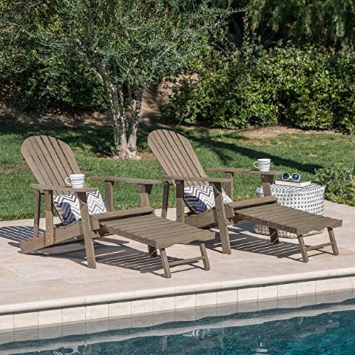 GDFStudio Noble House Hayle Reclining Wood Adirondack Chair w/Footrest (Set o...
