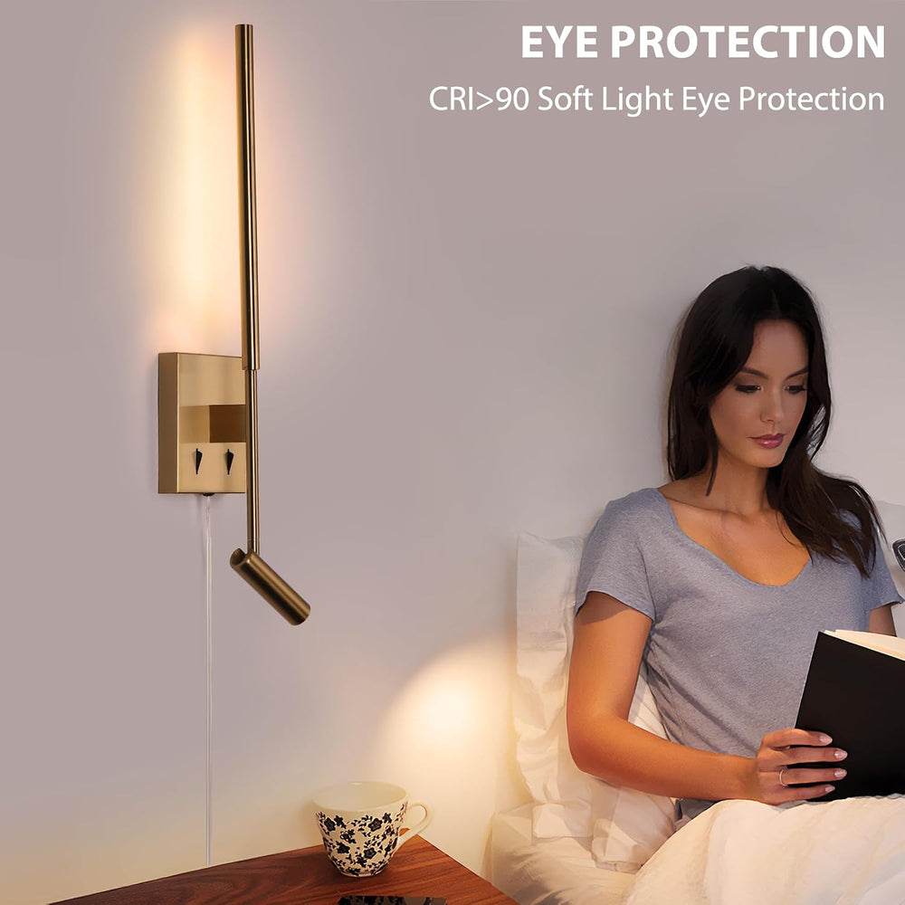 Modern Plug in Wall Sconce Indoor Ambient Lighting for Bedroom, Gold LED Wall...