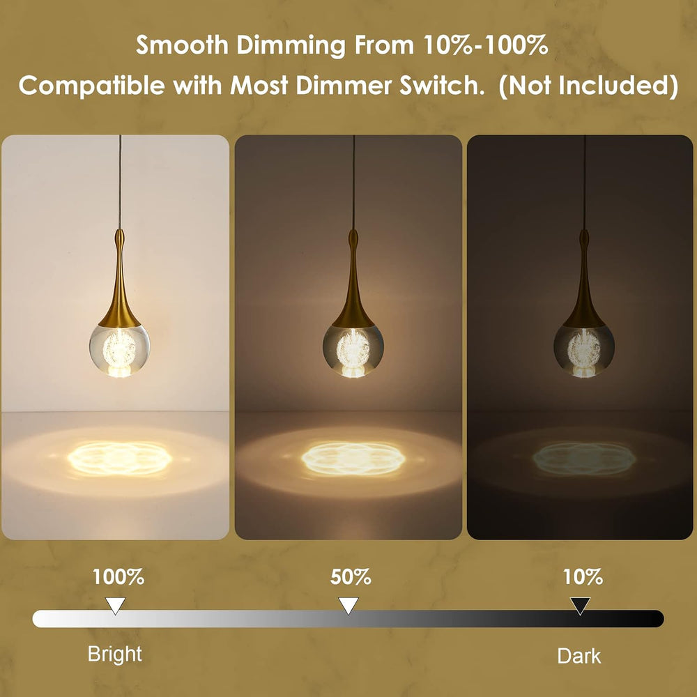 Modern LED Pendant Light for Kitchen Island, Dimmable Gold Teardrop Crystal C...