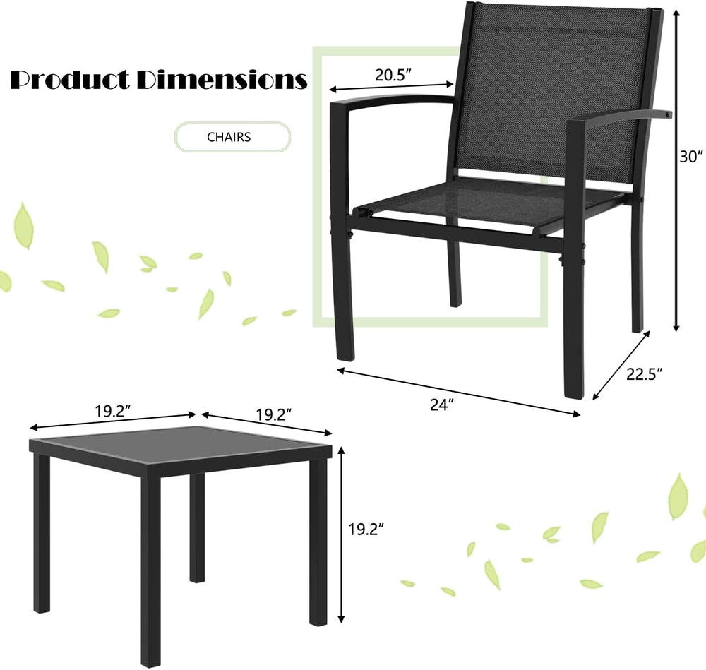 Greesum 3 Pieces Patio Furniture Set Outdoor Conversation Textilene Fabric Ch...