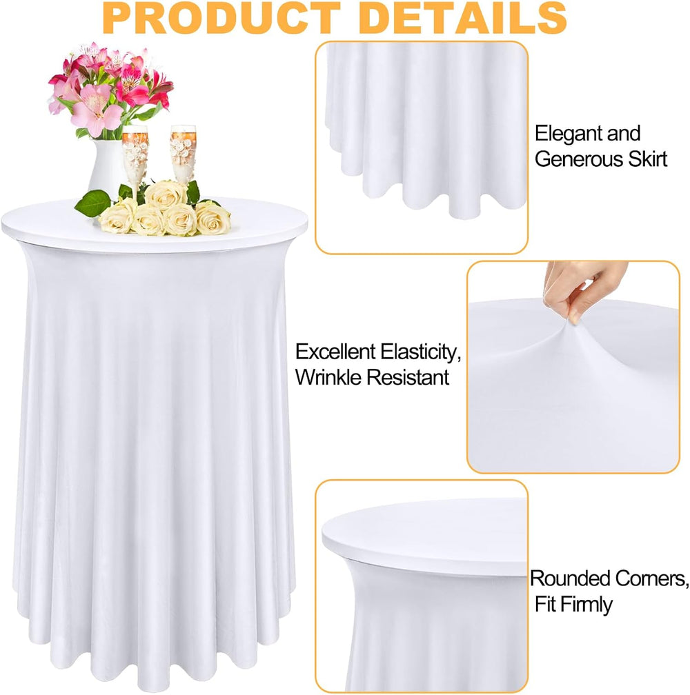 Bekith 4 Pack Round Spandex Stretch Cocktail Tablecloths with Natural Wavy, 3...