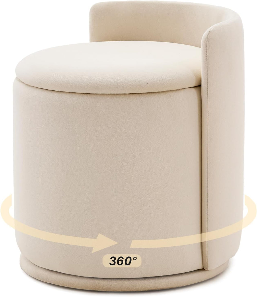 360° Swivel Makeup Chair with Storage, Upholstered Accent Stool with Back, Ro...