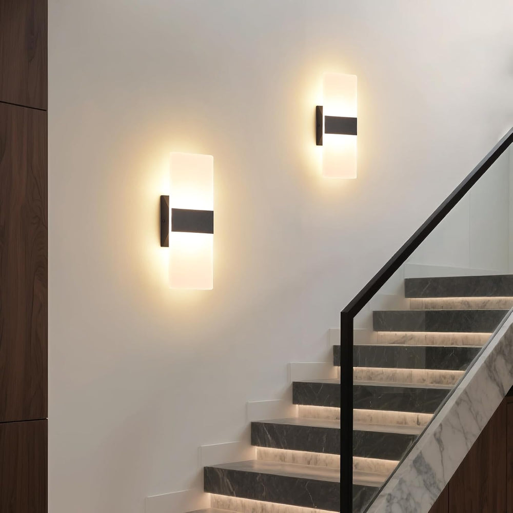 Modern Dimmable LED Wall Sconce Set of 2, Black Hardwired Light Fixture