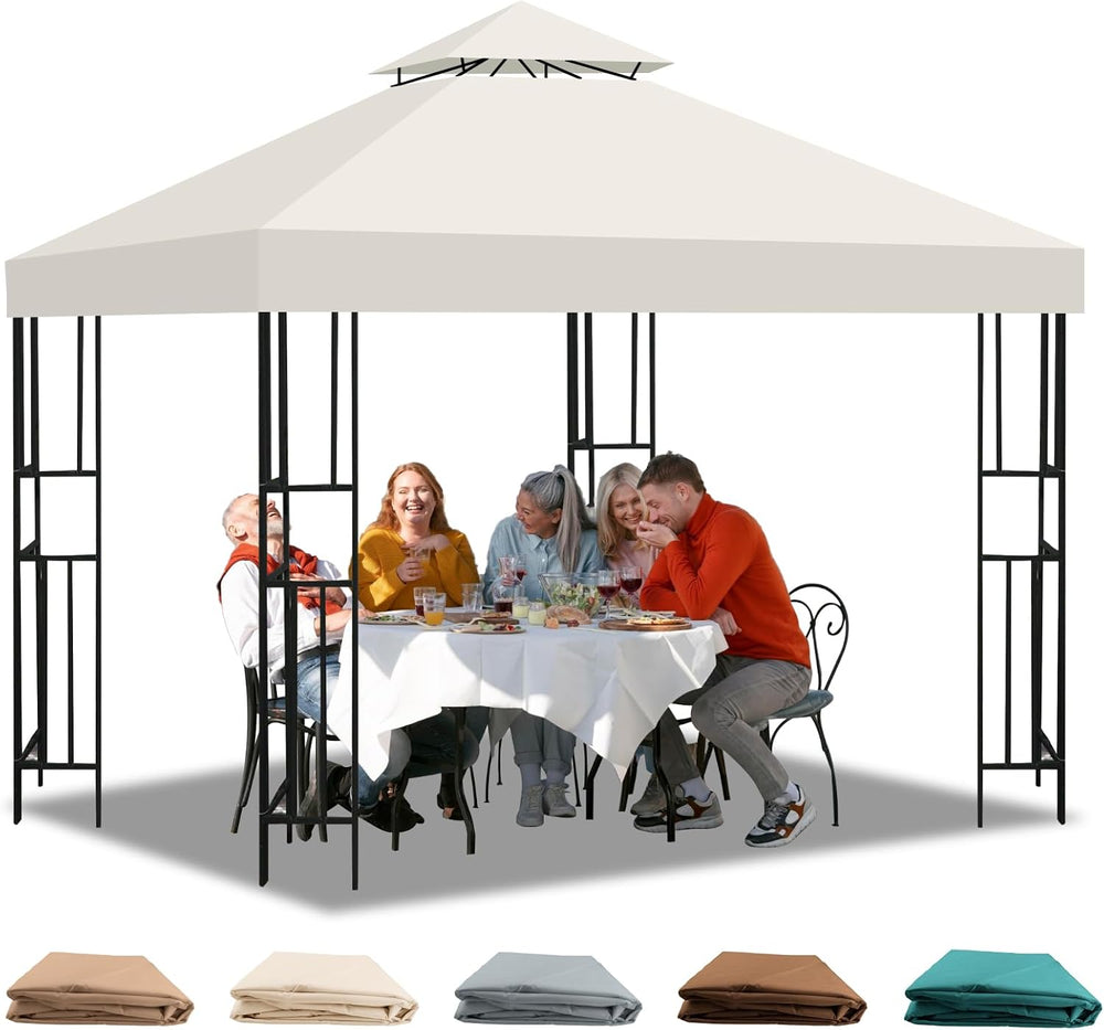 10x10 Gazebo Replacement Canopy, Double Tiered Canopy Cover Top with Ventilat...