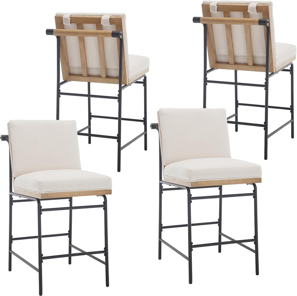DUOMAY Mid Century Linen 26" Seat Height Counter Stools Set of 4, Beige