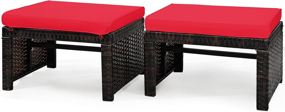 Tangkula 2 Pieces Patio Rattan Ottomans, All Weather Outdoor Footstool Footre...