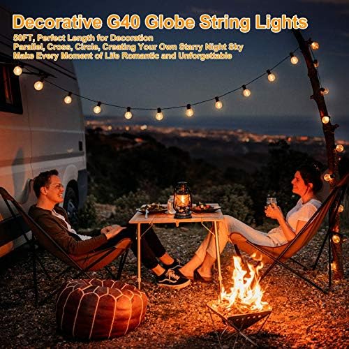 100ft 2-Pack Outdoor String Lights, G40 LED Globe Waterproof Patio Lights