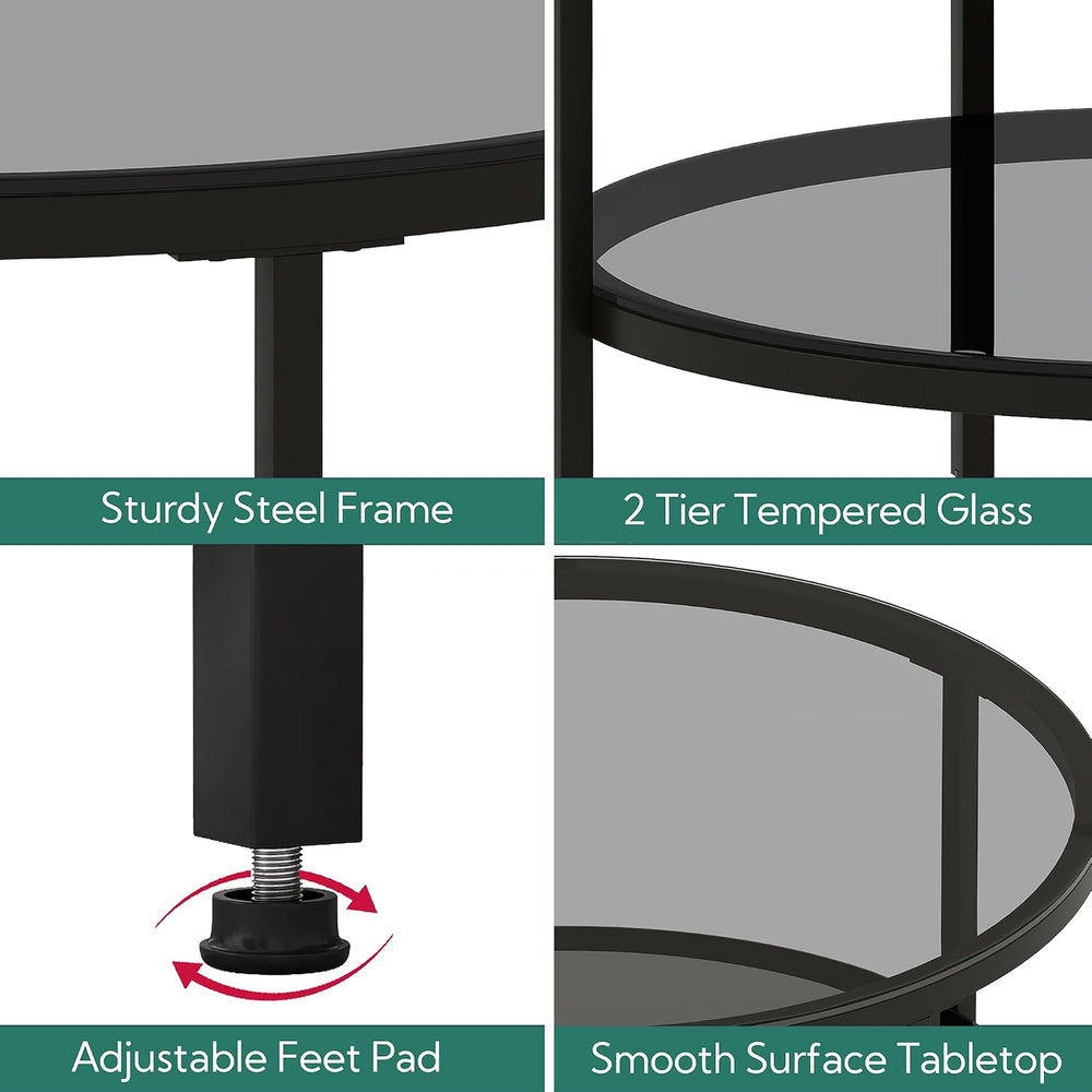 Yusong Round Glass Coffee Tables for Living Room, 2-Tier Circle Coffee Table ...