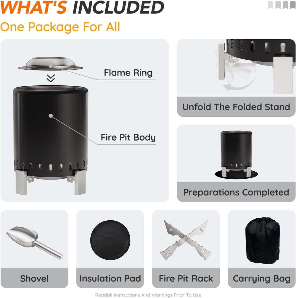 Breezz Smokeless Tabletop Fire Pit 7 in, Black