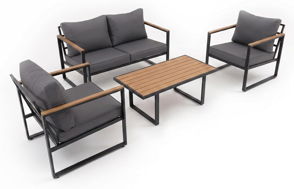 Modern Patio Furniture Set, 4 Pieces Outdoor Conversation Set