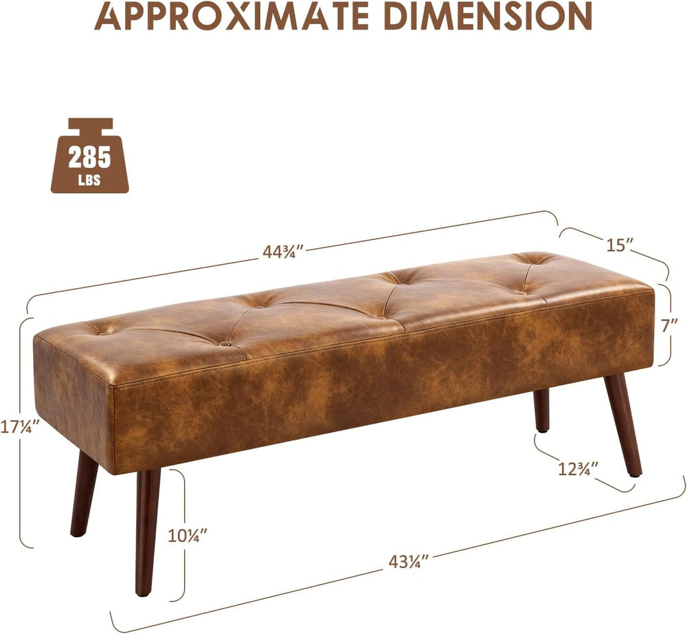 Furniliving 44 Inch Tufted Leather Bench, Leather Footrest Stool Bedroom Benc...