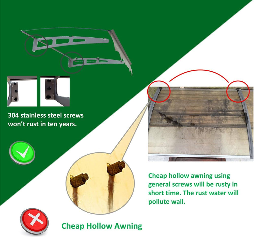 47" x 34" Window Awning Door Entrance Canopy, Aluminum Alloy Bracke...