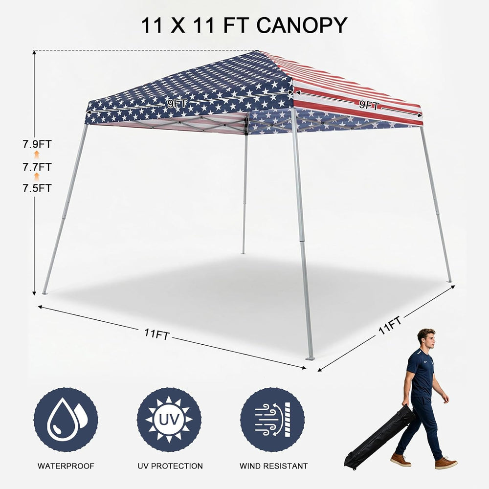 11 x 11 FT Pop Up Canopy Tent, Outdoor Easy Setup Instant Canopy, Flag