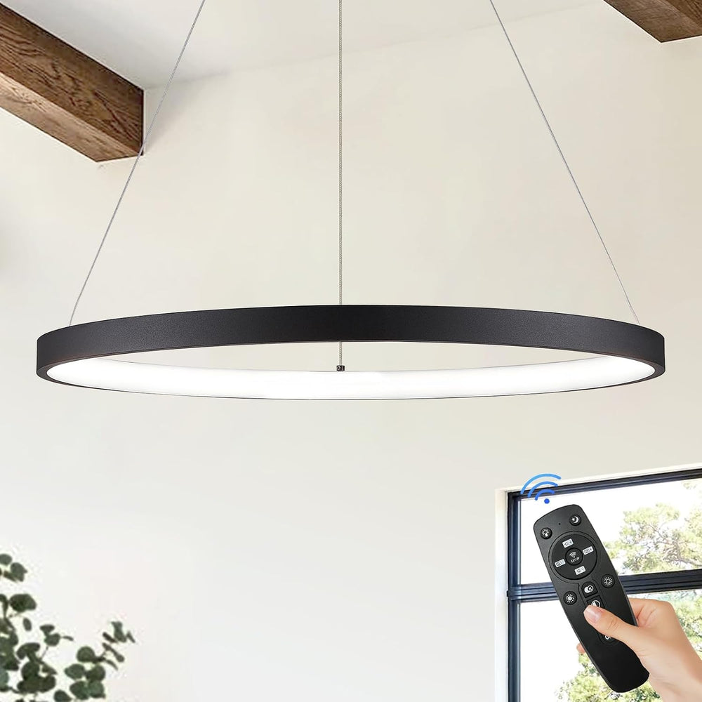 Modern LED Pendant Light Black Ring Chandelier 24" Dimmable Flush Mount ...
