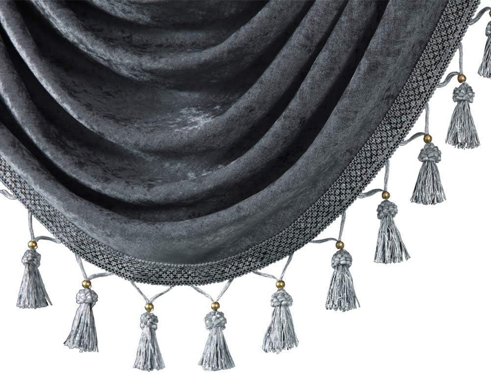 ELKCA Grey Chenille Curtains Valance for Living Room Window Waterfall Valance...