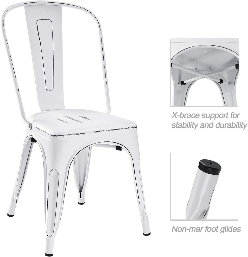 Devoko Metal Indoor-Outdoor Chairs Distressed Style Kitchen Dining Chairs Sta...