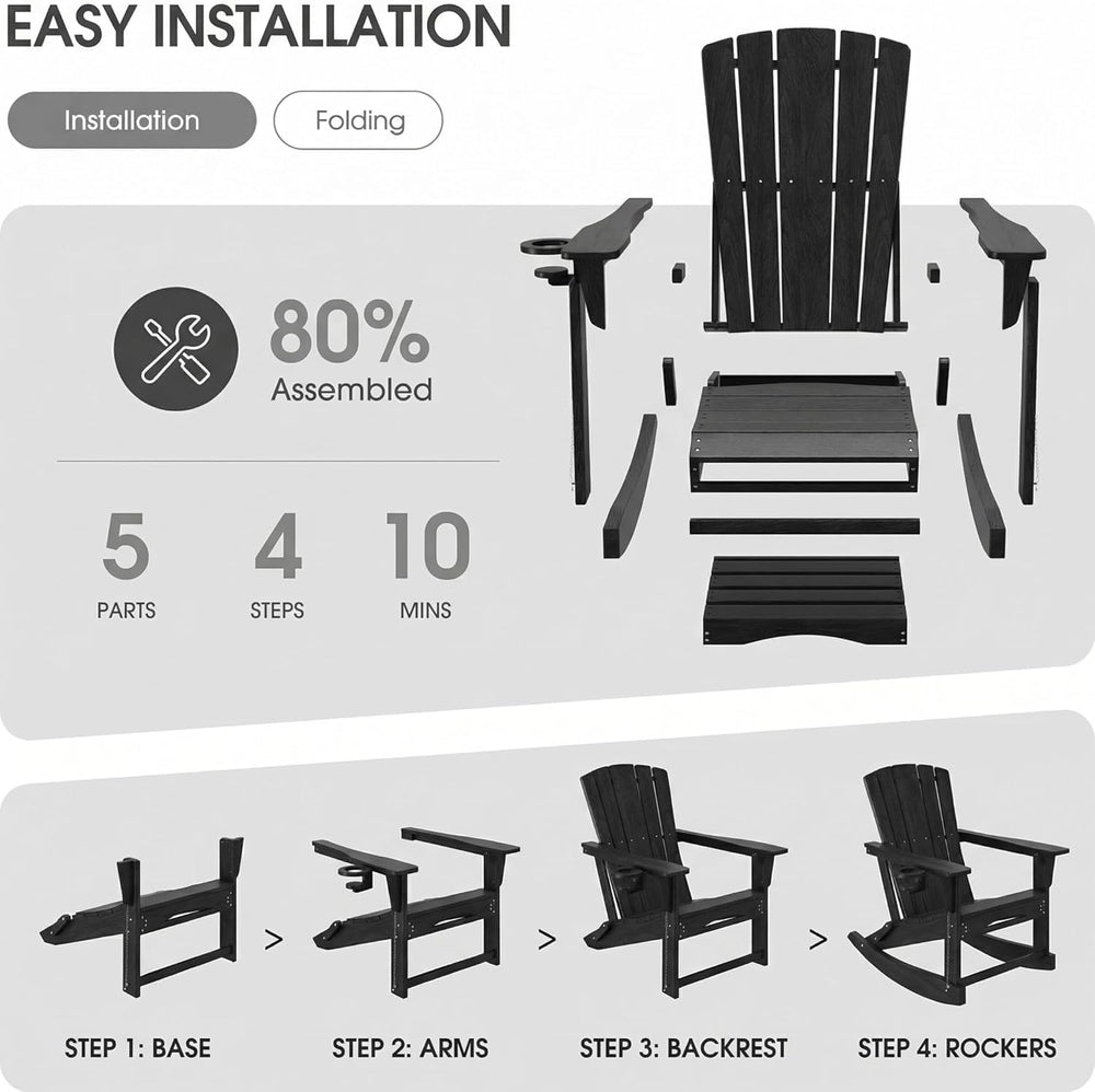 Adirondack Rocking Chair with Retractable Ottoman,Outdoor Folding Adirondack ...