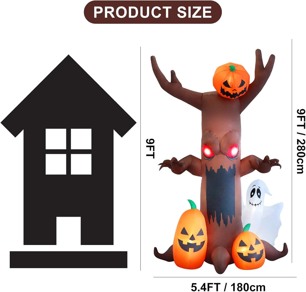 9 FT Ghost Pumpkin Tree Halloween Inflatable Decoration with LED Lights for O...
