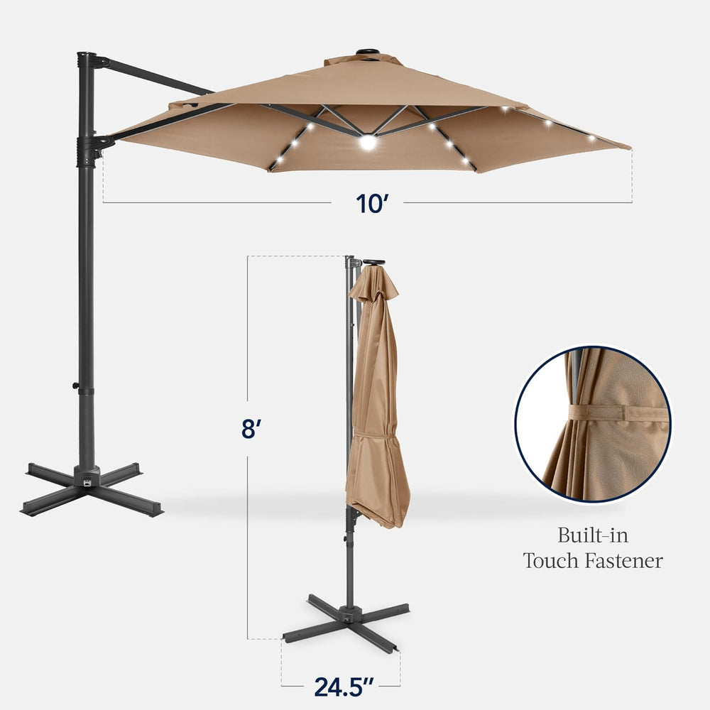 Best Choice Products 10ft Solar LED Offset Cantilever Hanging Market Patio Um...