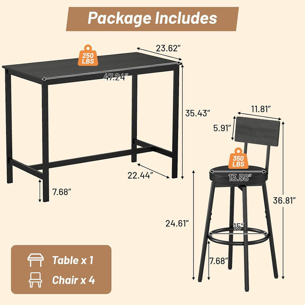 Zevemomo Dining Table Set for 4, 5-Piece Bar Table Set, Kitchen Table and Cha...