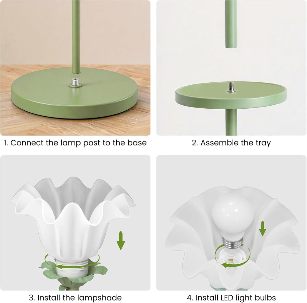 Funky Flower Floor Lamp with Table, Adjustable Gooseneck Floor Lamp with 3 Co...