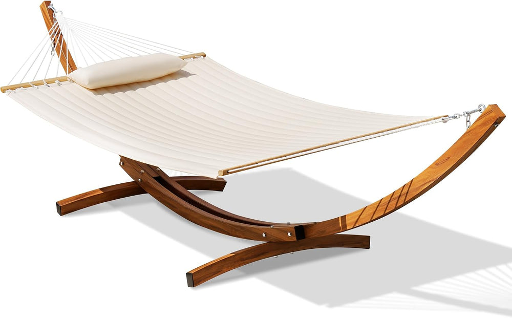 Lazy Daze 12 Ft Double Quilted Hammock with Curved Steel Wood Grain Stand