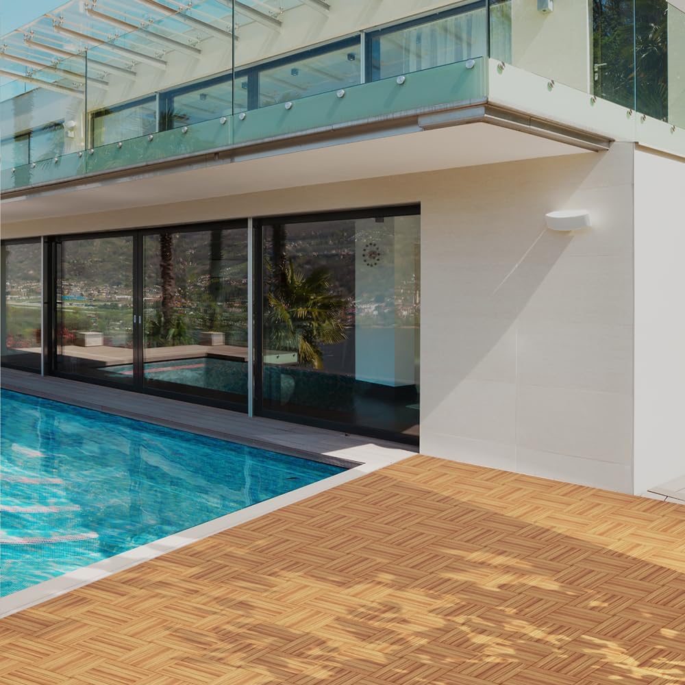Acacia Wood Deck Tiles, 12" x 12" Interlocking Outdoor Flooring for...