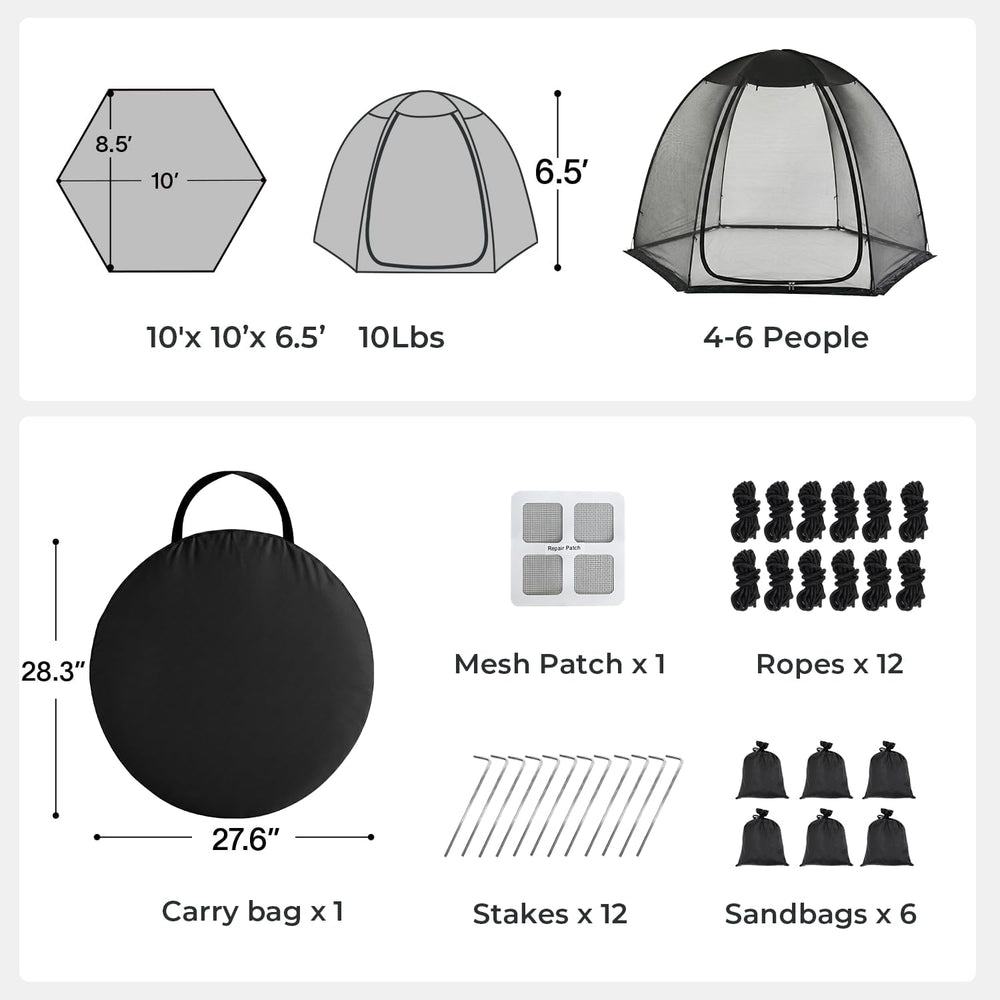 Alvantor® Pop Up Screen House Tent 10x10 FT, Snap-fit Black Mesh Screen Gazeb...