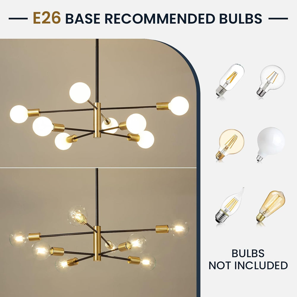 RUIYEY Modern Sputnik Chandeliers Black and Gold Mid Century Chandelier 8-Lig...