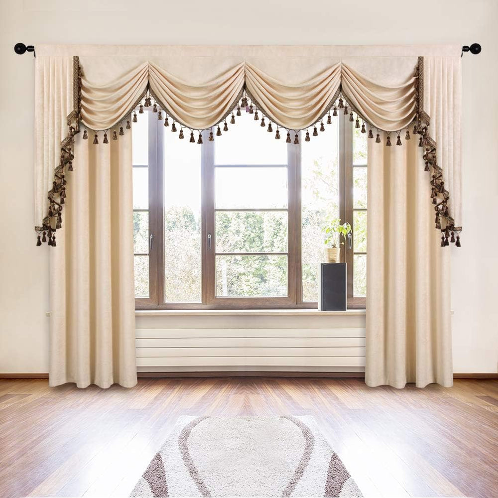 ELKCA Thick Chenille Window Room Curtains Valance for Living Room Beige Water...